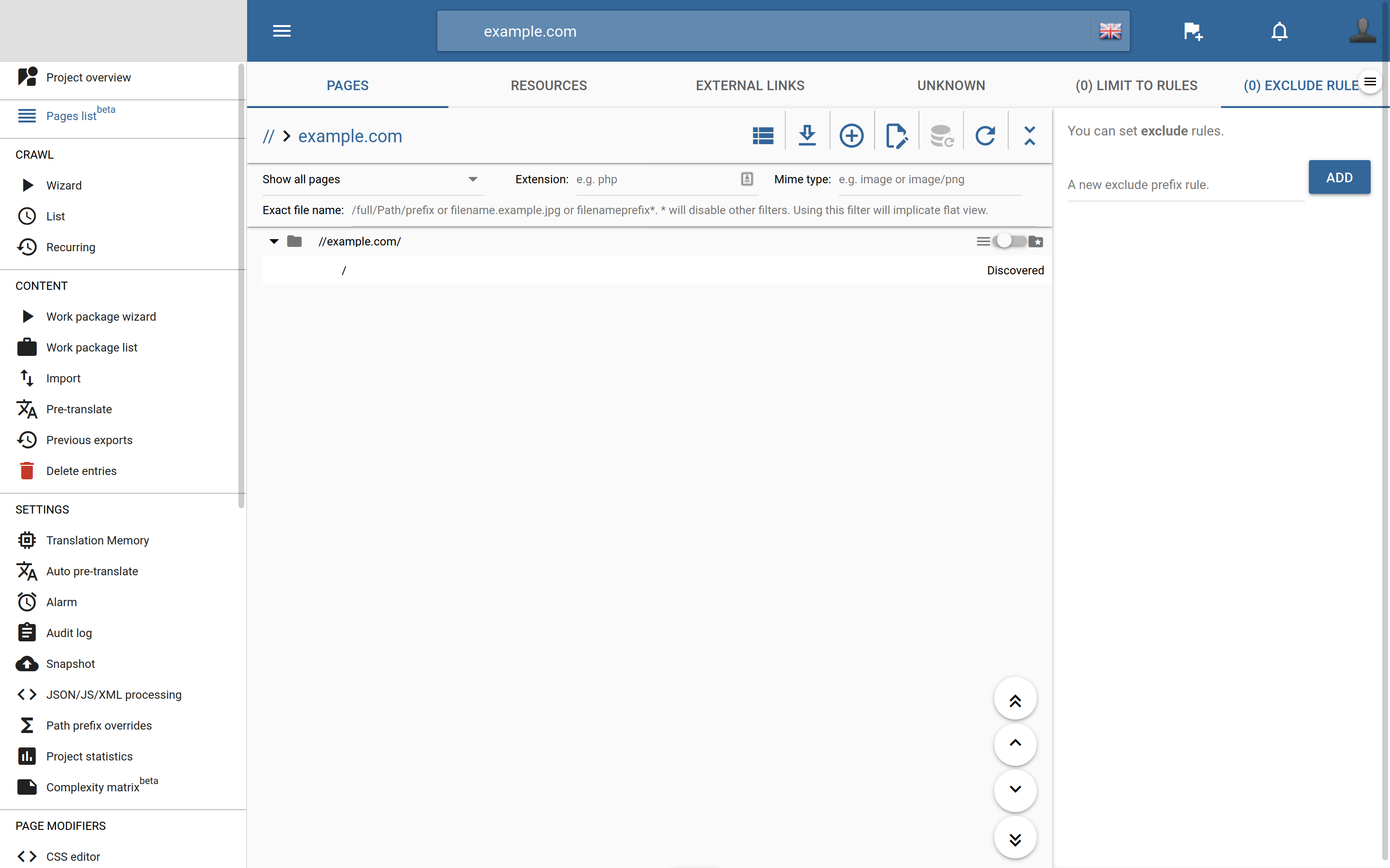Pages list
