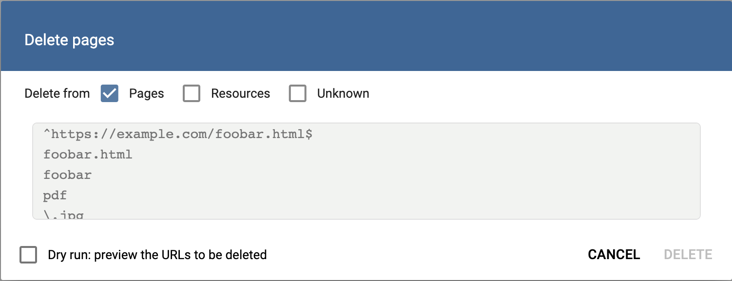 Delete pages pop-up