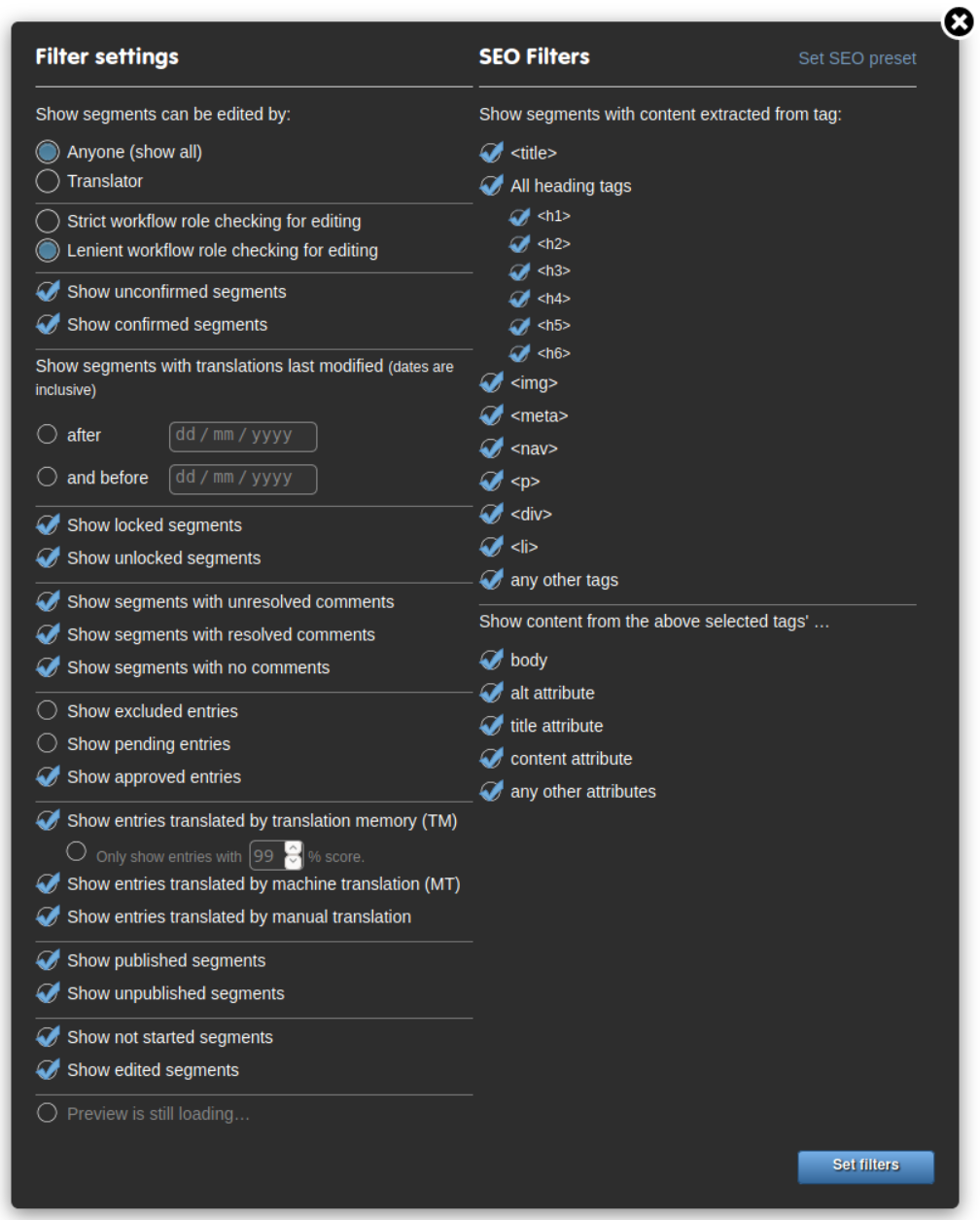 Filters Dialog