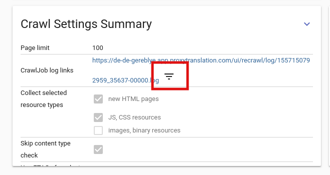 Open crawl log filter