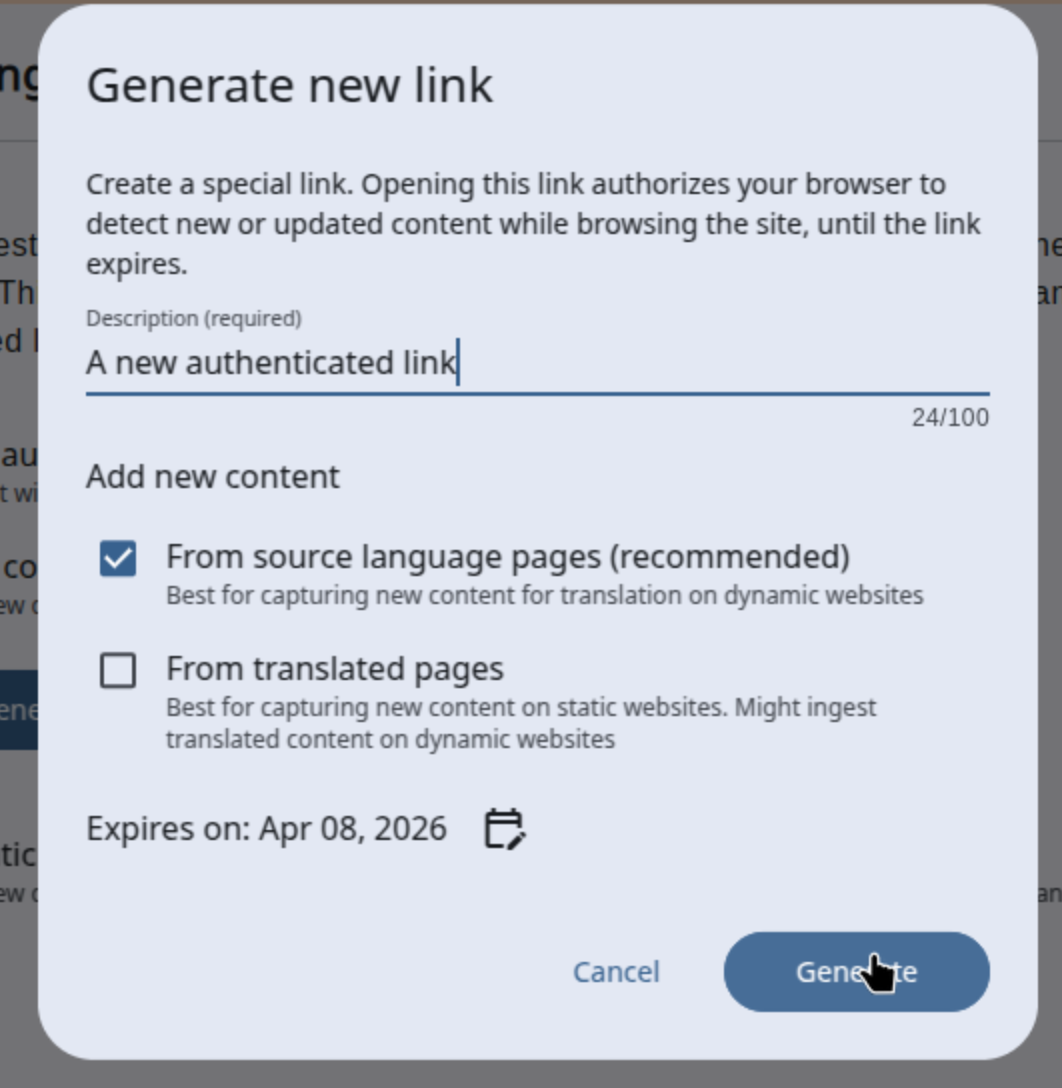 Create new authenticated link