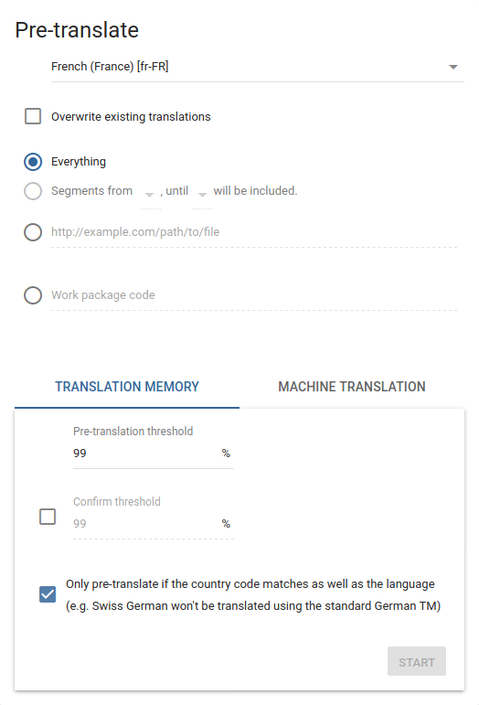 Pre-translate dialog